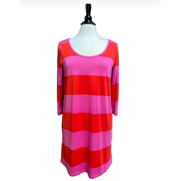 Mud Pie Dresses & Skirts - Mud Pie Red & Pink Stripe 3/4 Sleeve Crew Neck Dress Size Medium NWOT